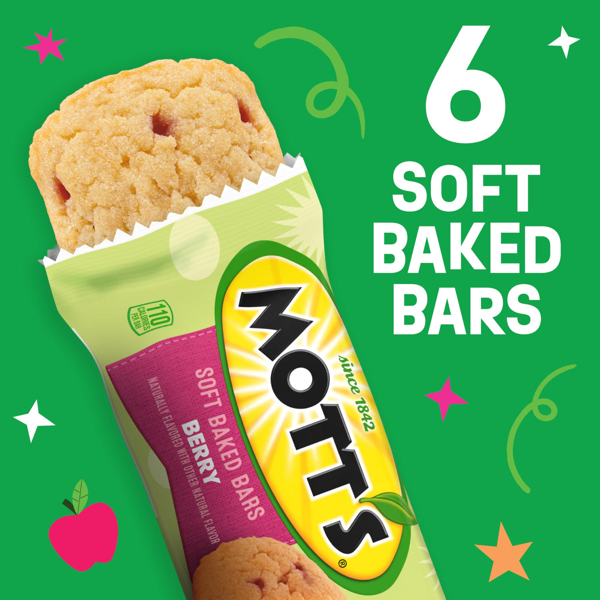 Motts Soft Baked Bars, Berry Flavor, Made with Applesauce, 6 Count, 5.76 oz