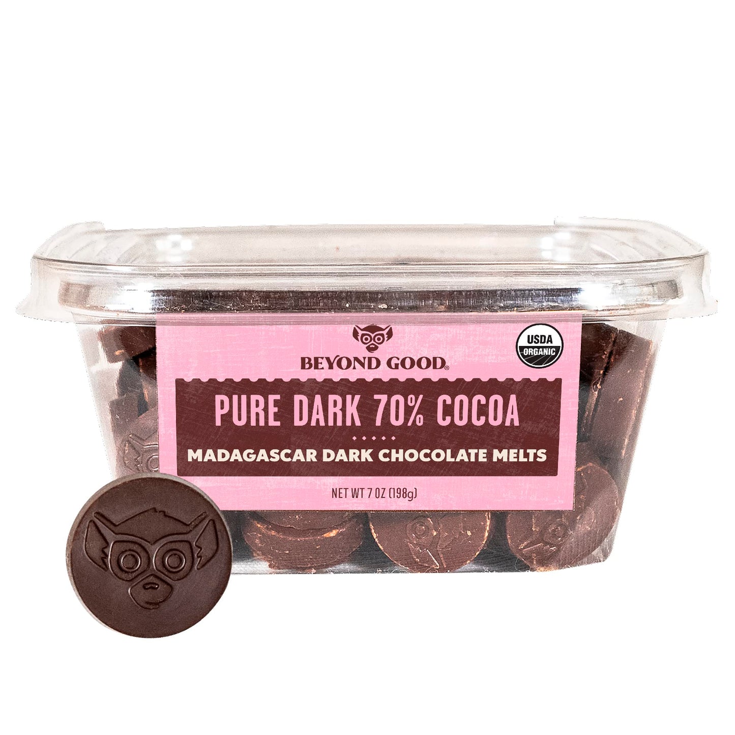 Beyond Good 70% Dark Chocolate Melts, 7oz Pack | Gluten Free, Organic, Vegan, Kosher, Non-GMO, Single Origin Uganda