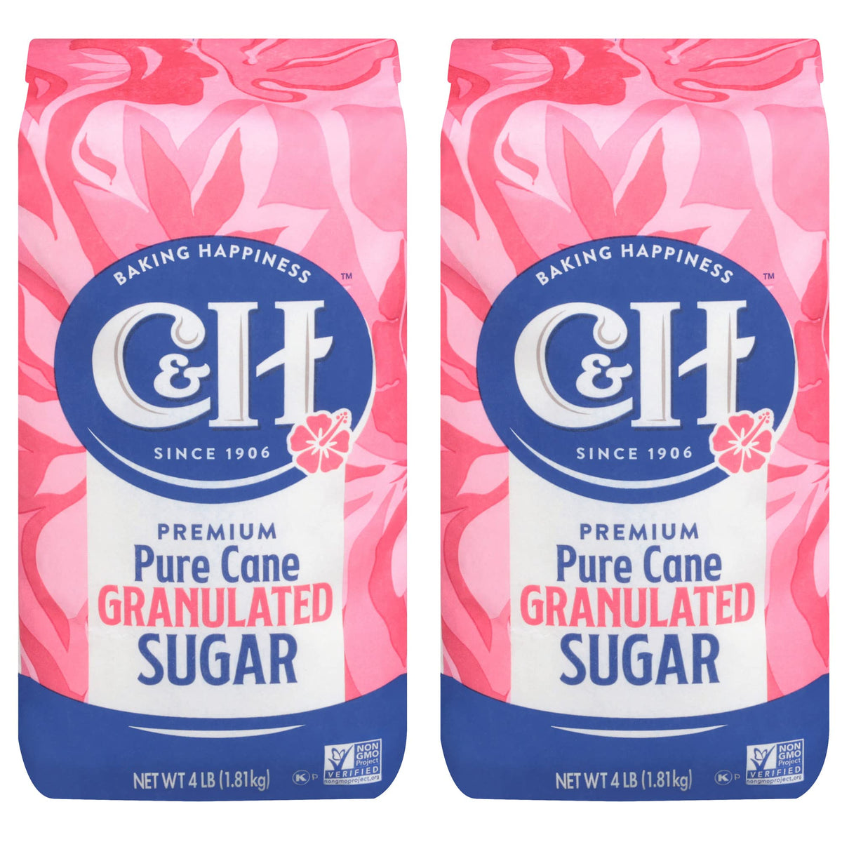 C&H Premium Pure Cane Granulated Sugar, 4 LB Bag, Pack of 2, 1 Count