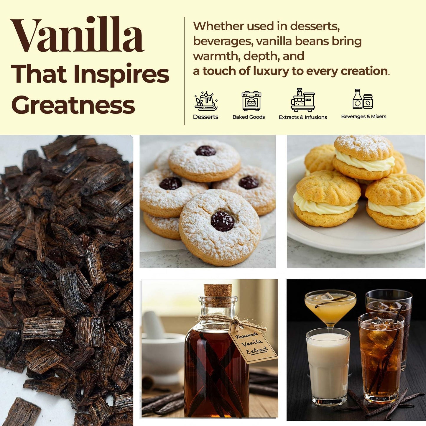 Akshit Bulk Vanilla Beans Grade B - Non-GMO Vanilla Cuts, 5 Lb for Baking & Cooking