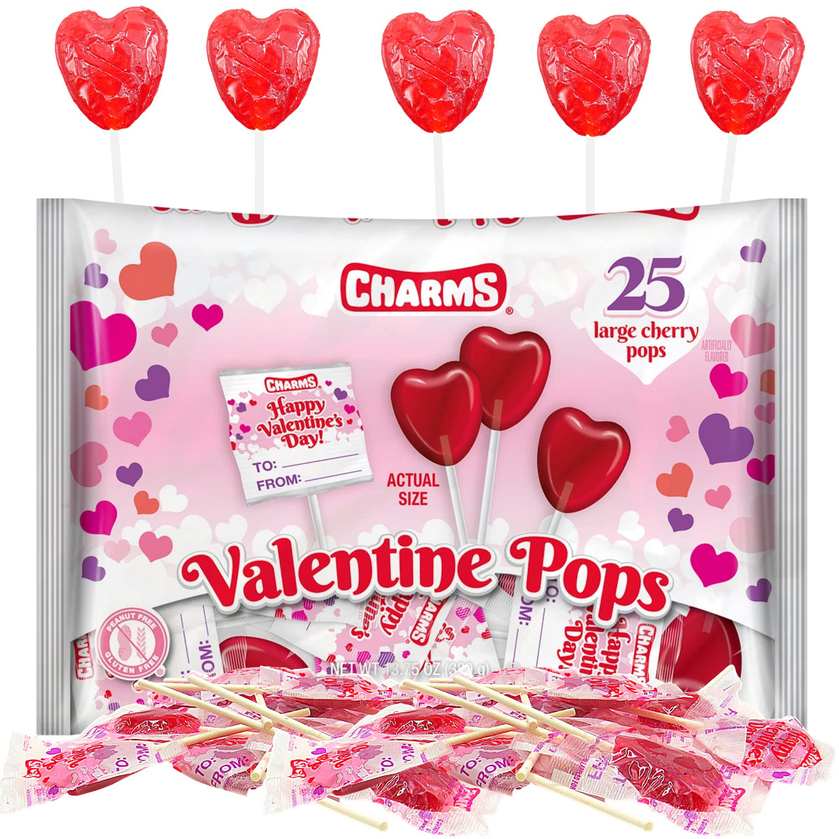 Heart Shaped Valentine Lollipops, Individually Wrapped Bulk Candies For Classroom Exchanges, Themed Party Candy, 25 Count Bag