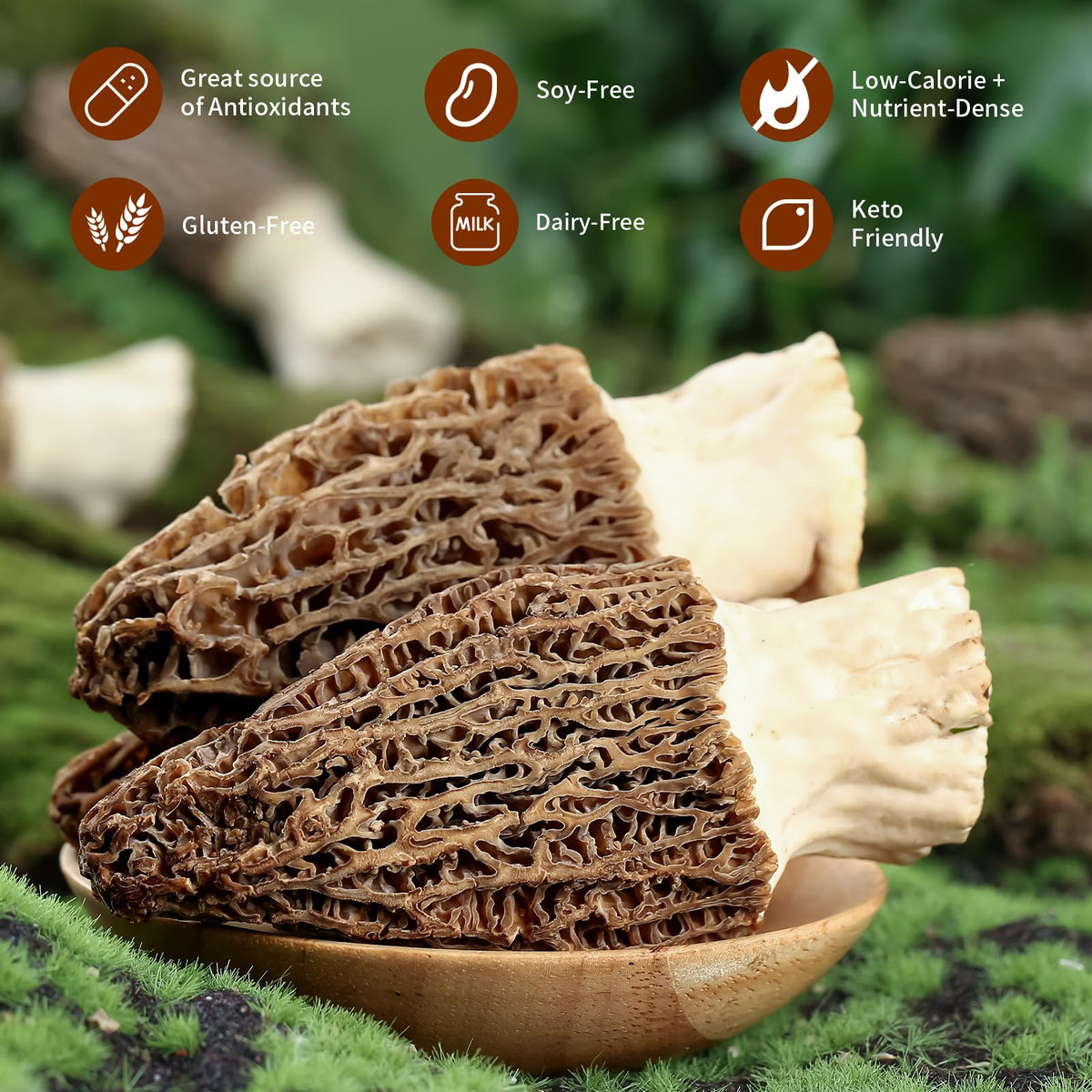 Meimiduo 1.06 Oz 30G Grade Aaa Dried Morel Mushrooms (Morchella Conica) For Cooking, Ketone Friendly, Gluten-Free, Fat-Free, Sug