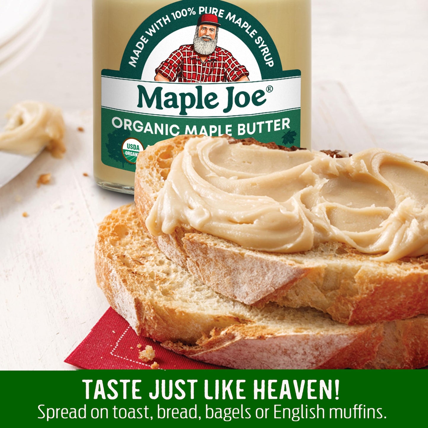 Maple Joe Organic Maple Butter Spread Made With 100% Natural Organic Grade A Syrup. Pure Cream Spread Sugar Candy Smooth & Creamy, Vegan, Fat-Free, Non-Gmo, Non-Dairy, Gluten Free & Kosher Certified. 7Oz / 200G. (1 Pack)