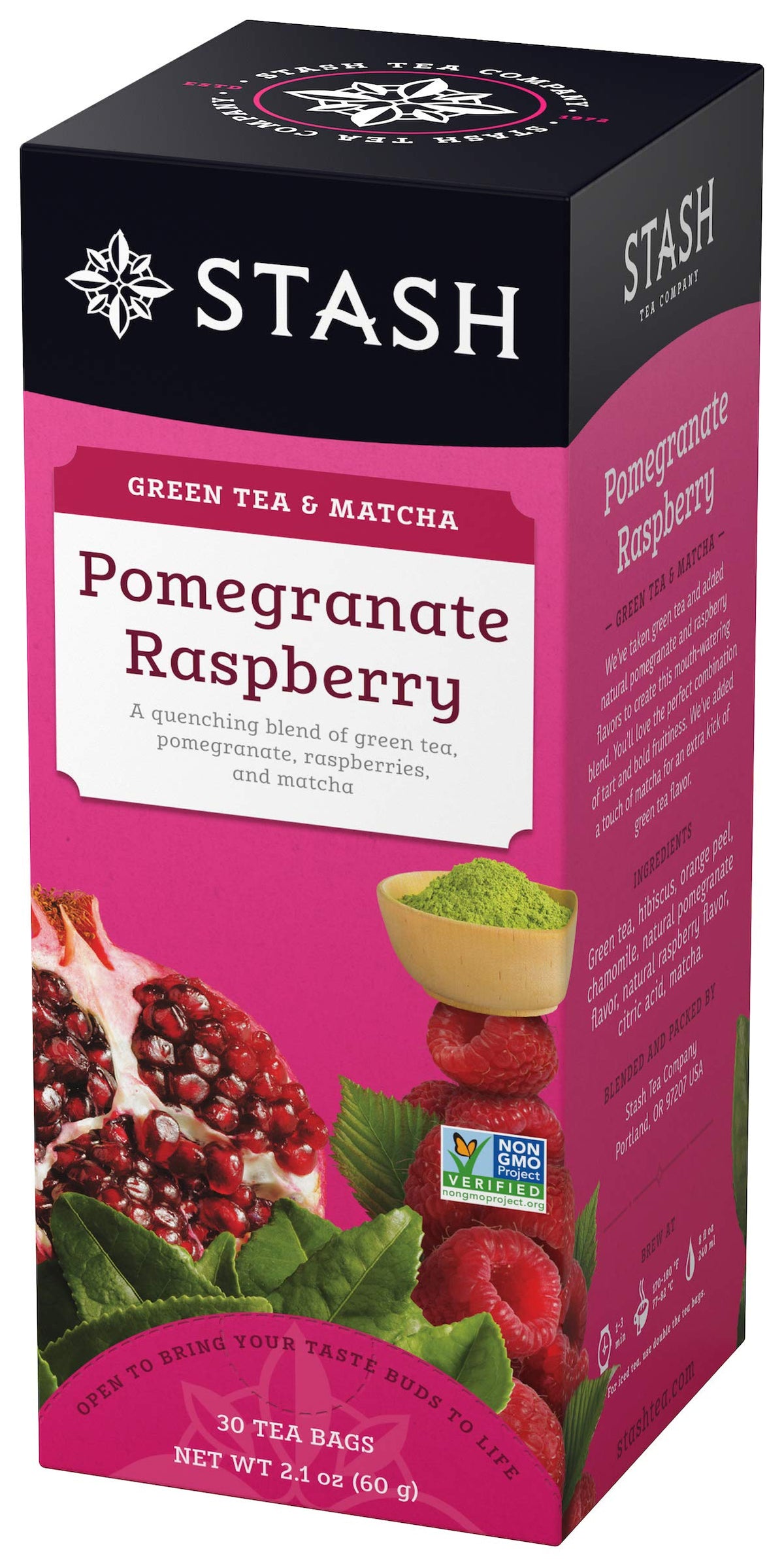 Stash Tea Pomegranate Raspberry Green Tea - Caffeinated, Non-GMO Project Verified Premium Tea with No Artificial Ingredients, 30