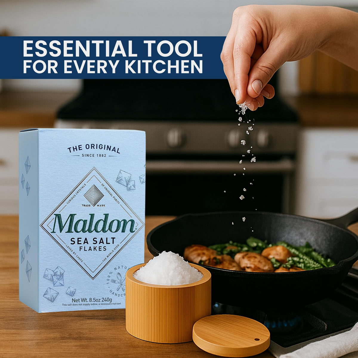 Bamboo Salt Box Cellar Canister Gift Set With Maldon Sea Salt Flakes 8.5 Oz Box - Great For Salts, Spices, Seasonings In Your Gourmet Kitchen By Northward Spirit