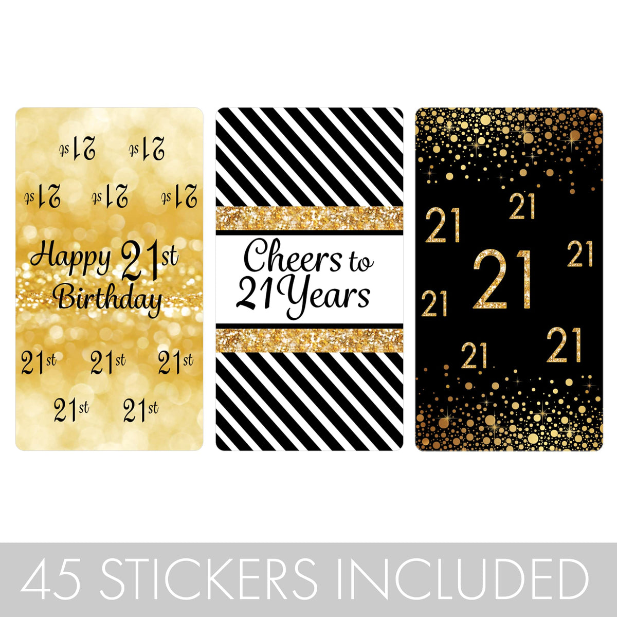 Distinctivs Black And Gold 21St Birthday Party Mini Candy Bar Wrappers - 45 Stickers, 21St Birthday Decorations