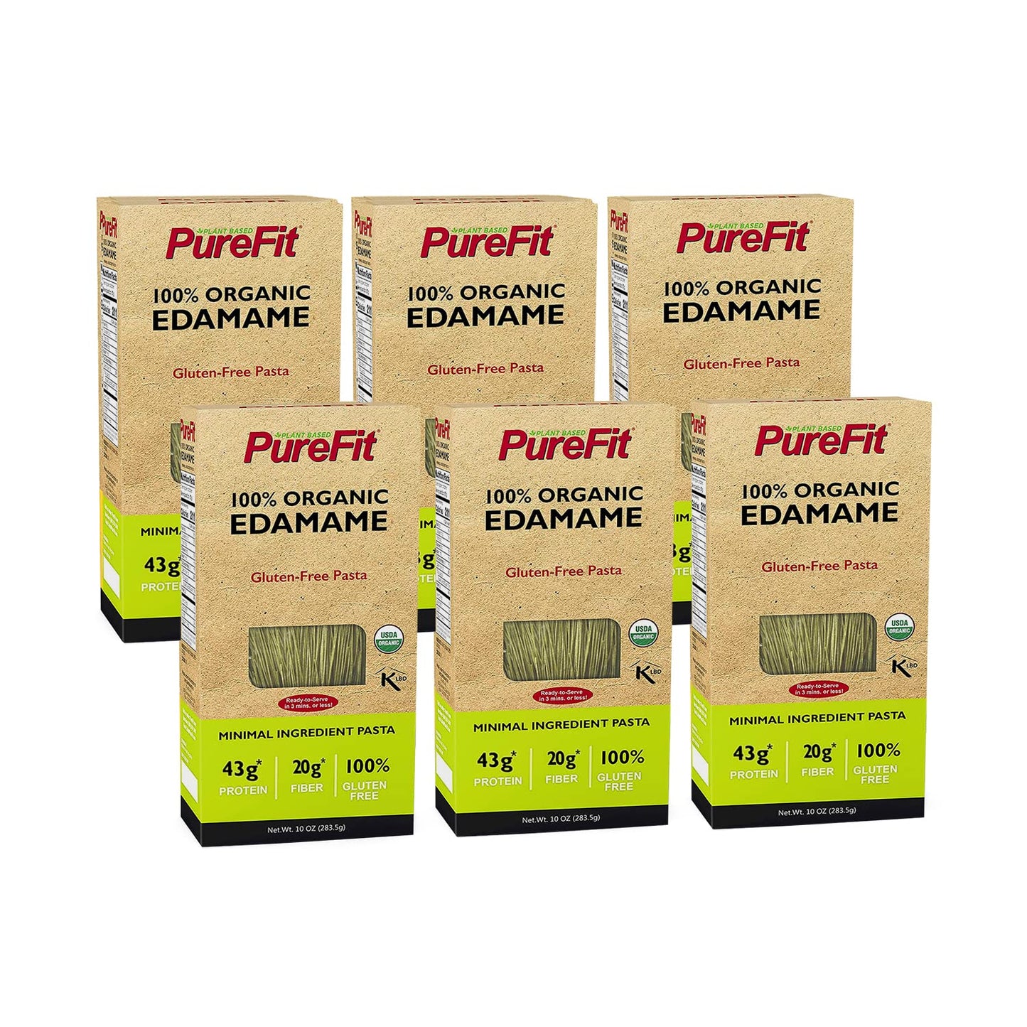 Purefit,Edamame Spaghetti Pasta, High Protein Pasta | 43G Of Protein | 20G Of Dietary Fiber | 16G Of Net Carbs | Low Carb Keto Pasta, Organic, Gluten-Free, Vegan, Non-Gmo, Kosher, Plant-Based Bean Noodles - 6 Pack(60 Oz/30 Servings)