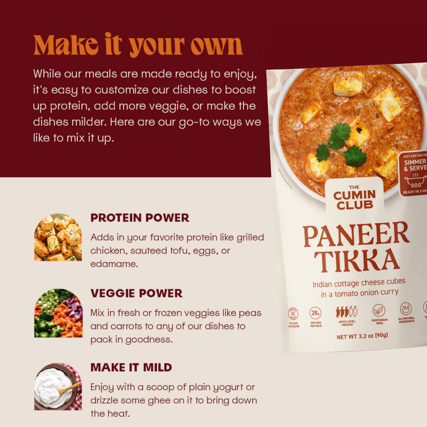 The Cumin Clubs Instant Paneer Tikka Masala - Authentic Indian Meal with Regional Flavors, Ready to Eat in Just 5 Minutes - Pac