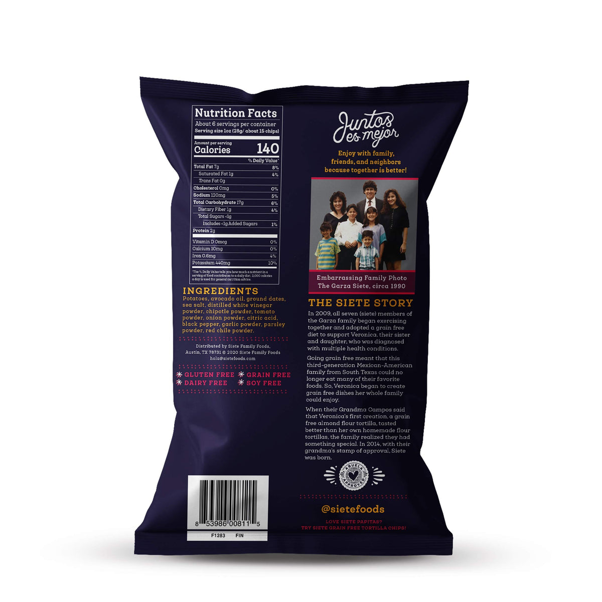 Siete Family Foods Chipotle BBQ Potato Chips, 5.5 oz Bag