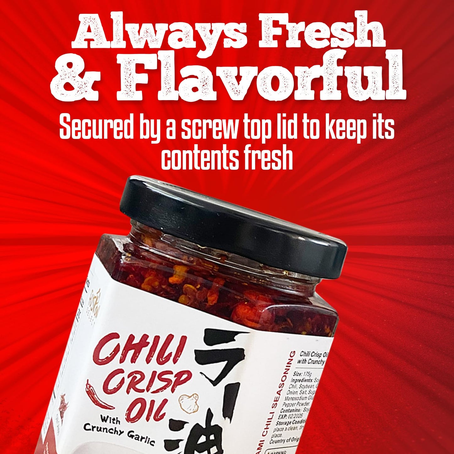 Fusion Select 525g Chili Crisp Oil - Crunchy Garlic Chili Oil, Umami Seasoning with Hot Peppers for Korean Ramen, Spicy Noodles,