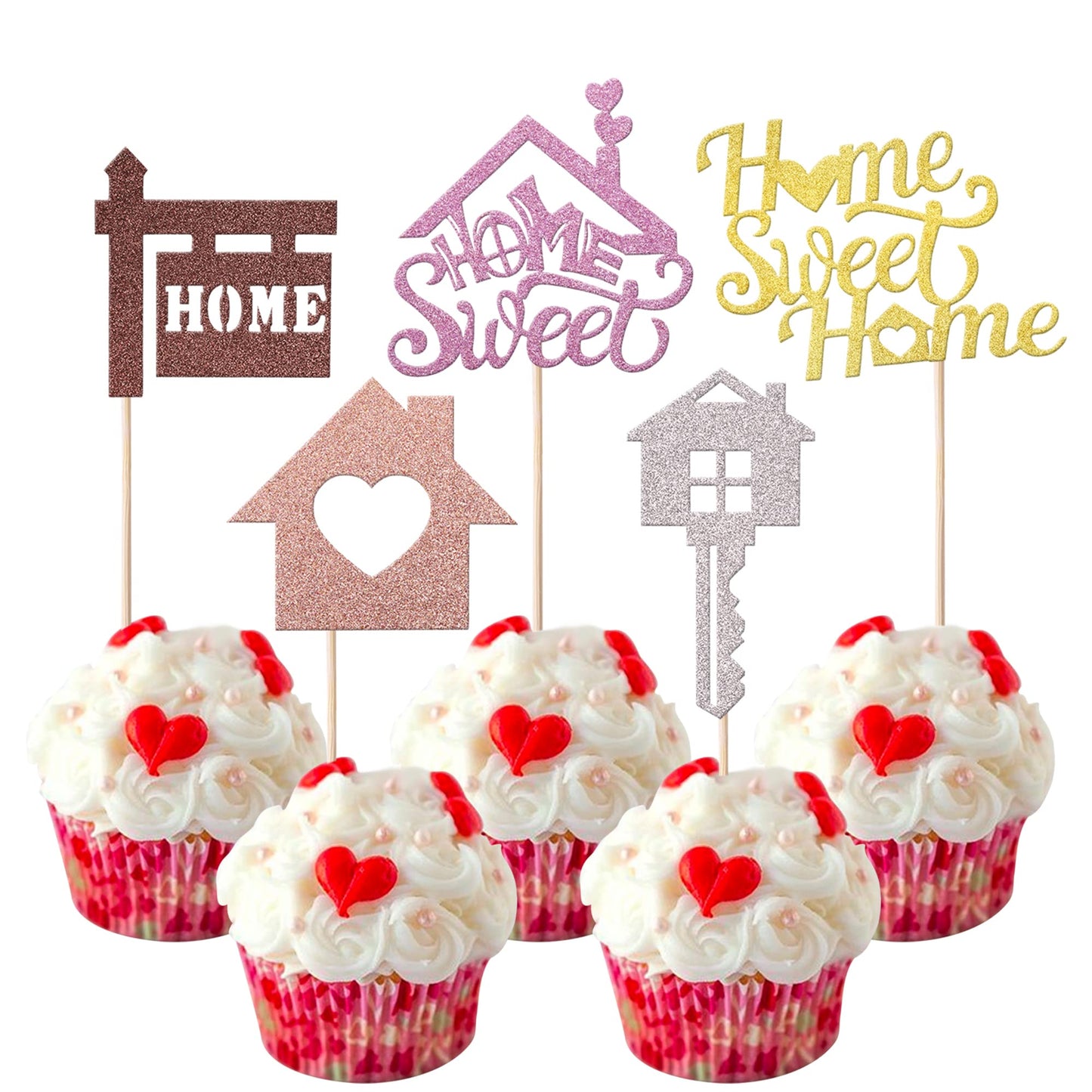 Rsstarxi Cupcake Toppers 30 Pack Glitter Housewarming Decorations 1.4 x 5 inches Multicolor Model XM082