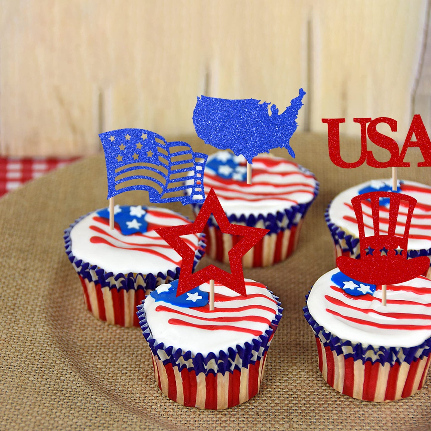 30 Pcs Independence Day Cupcake Toppers With Flag Map Star Usa Patriotic Cupcake Picks Happy 4Th Of July American National Indep