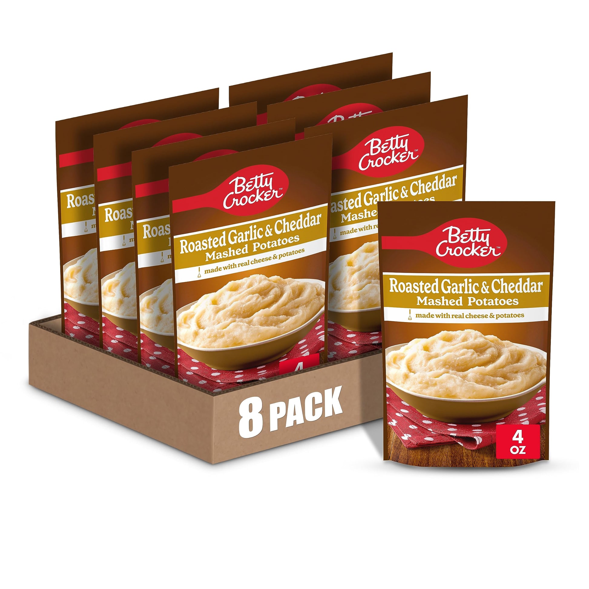 Betty Crocker Roasted Garlic & Cheddar Mashed Potatoes, 4 Oz. (Pack Of 8)