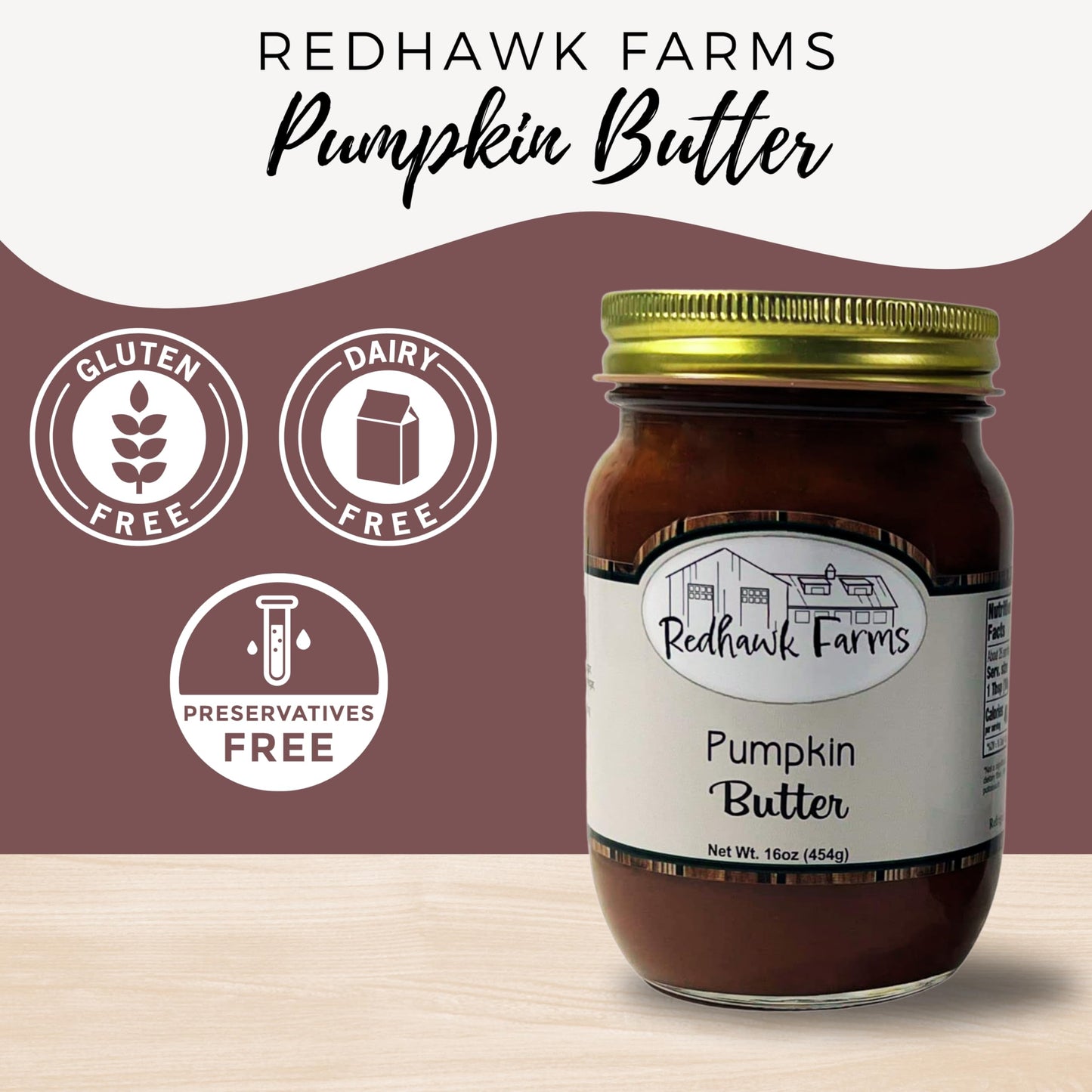 Redhawk Farms Pumpkin Butter Spread - All Natural Fruit Spread - Non-Gmo Amish Pumpkin Butter- Premium Jams, Jellies, & Preserve