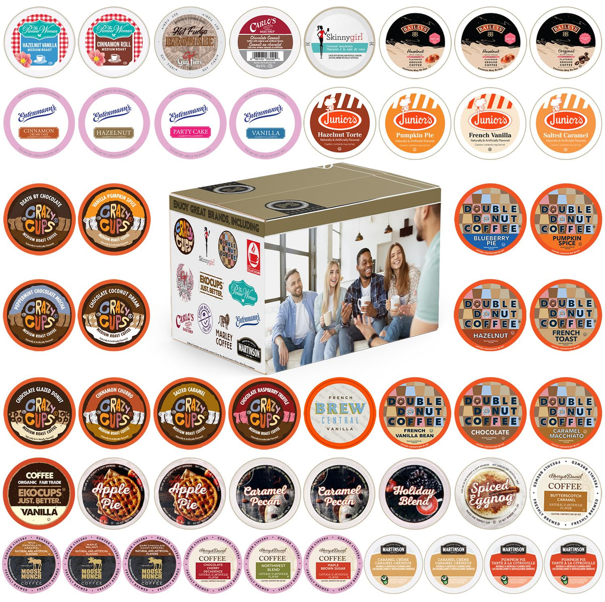 Perfect Samplers Flavored Coffee Variety Pack - 50 Count Coffee Pods for Keurig - Includes Vanilla & Chocolate - Brown