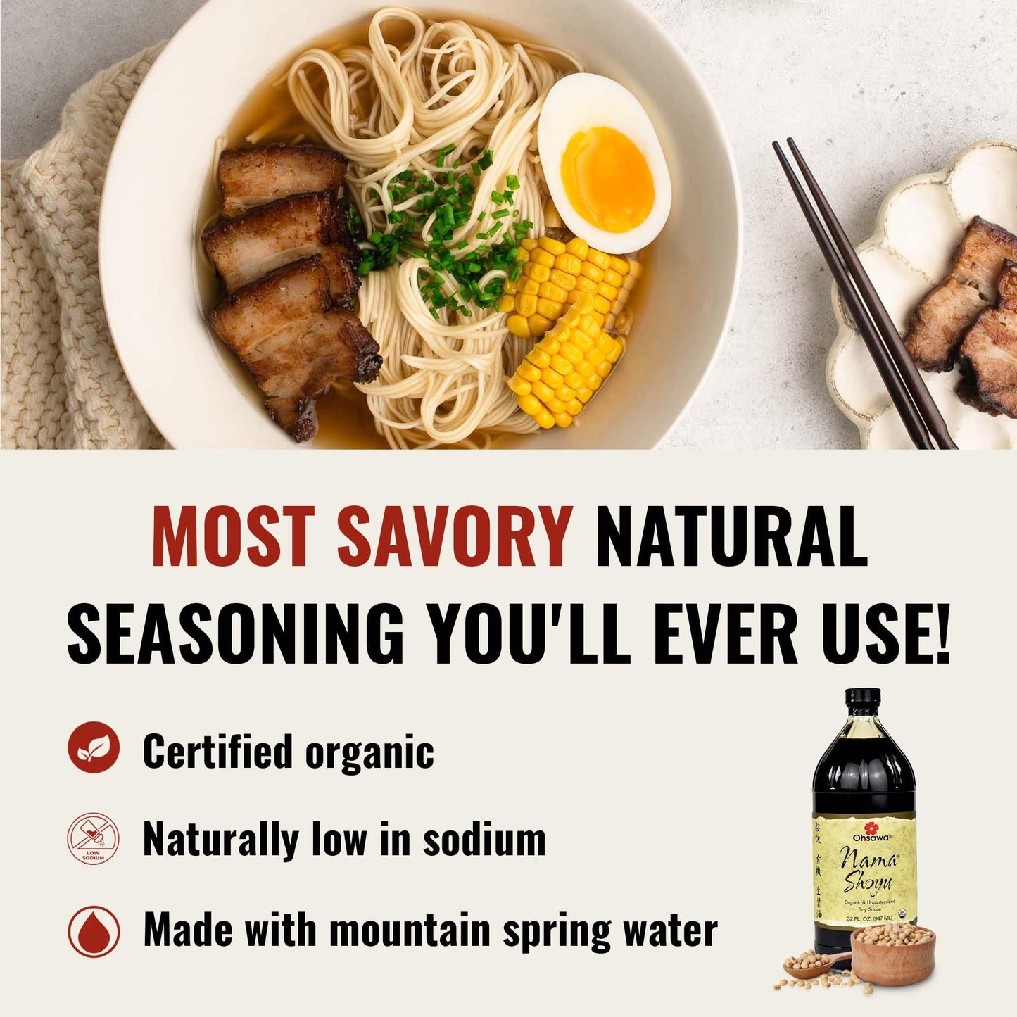 Ohsawa Nama Shoyu, Organic and Aged in 150 Year Cedar Kegs for Extra Flavor - Japanese Soy Sauce, Non-GMO, Vegan, Kosher - 32 oz