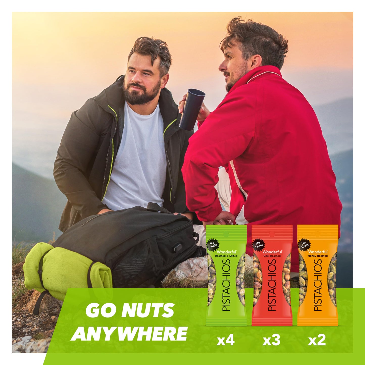 Wonderful Pistachios No Shells, 3 Flavors Mixed Variety Pack of 9 (0.75 Ounce), Roasted & Salted Nuts (4), Chili Roasted (3), Ho