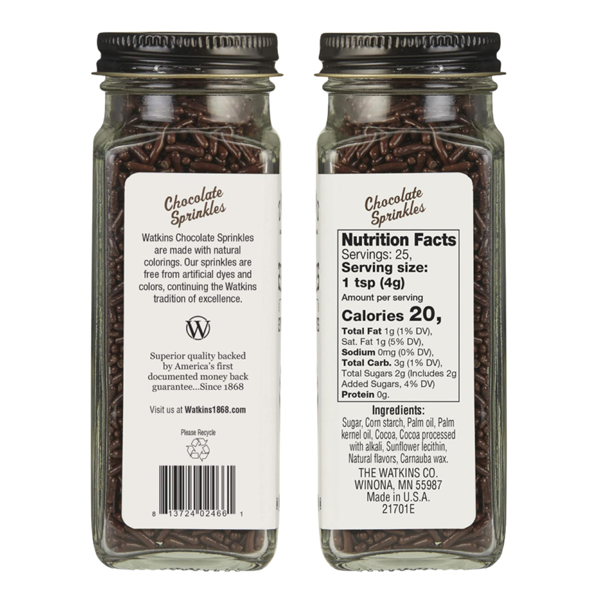 Watkins Chocolate Decorating Sprinkles, No Artificial Dyes, Kosher, 3.5 Ounce, 1-Pack