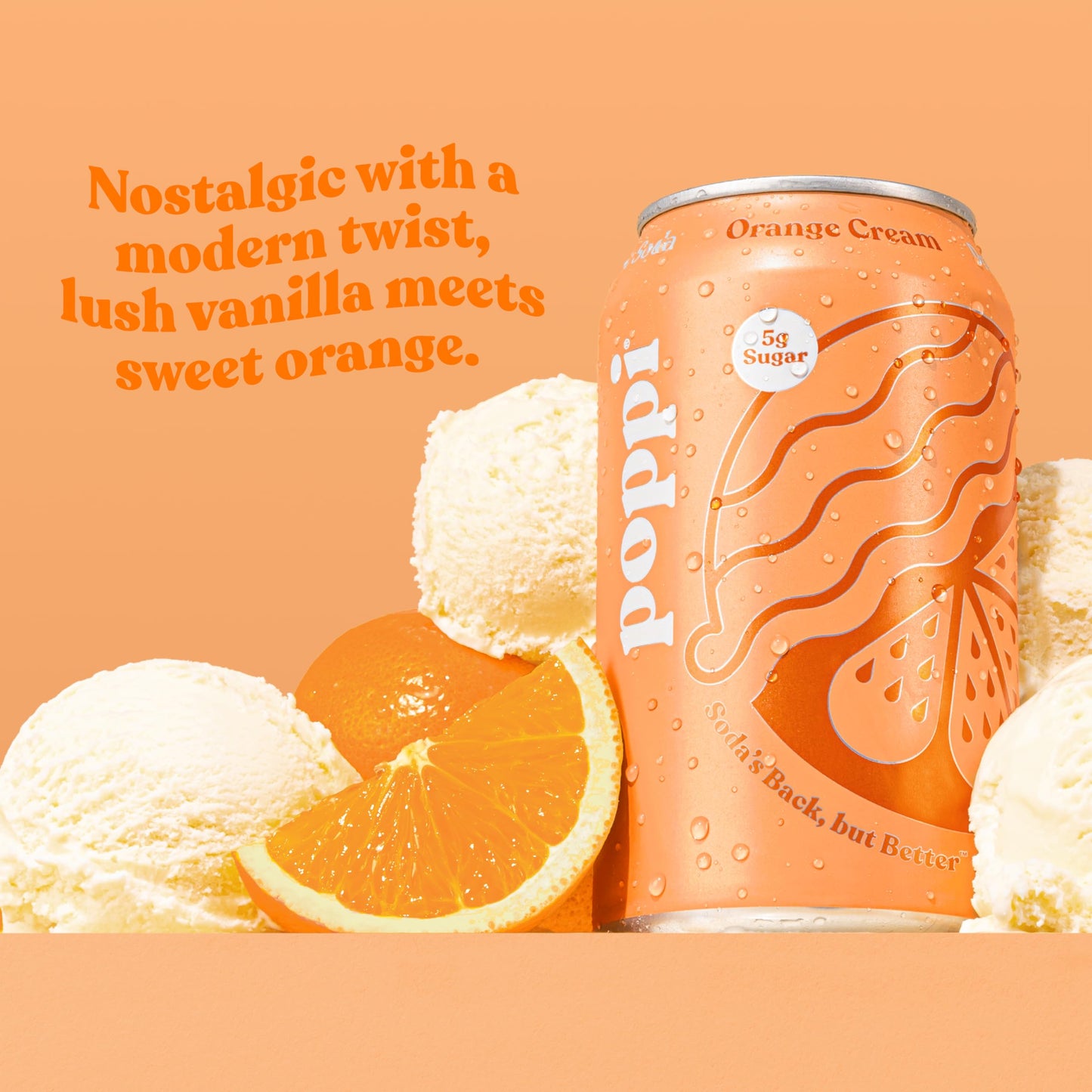 poppi Sparkling Prebiotic Soda with Apple Cider Vinegar, Orange Cream, 12 Fl Oz (Pack of 12)