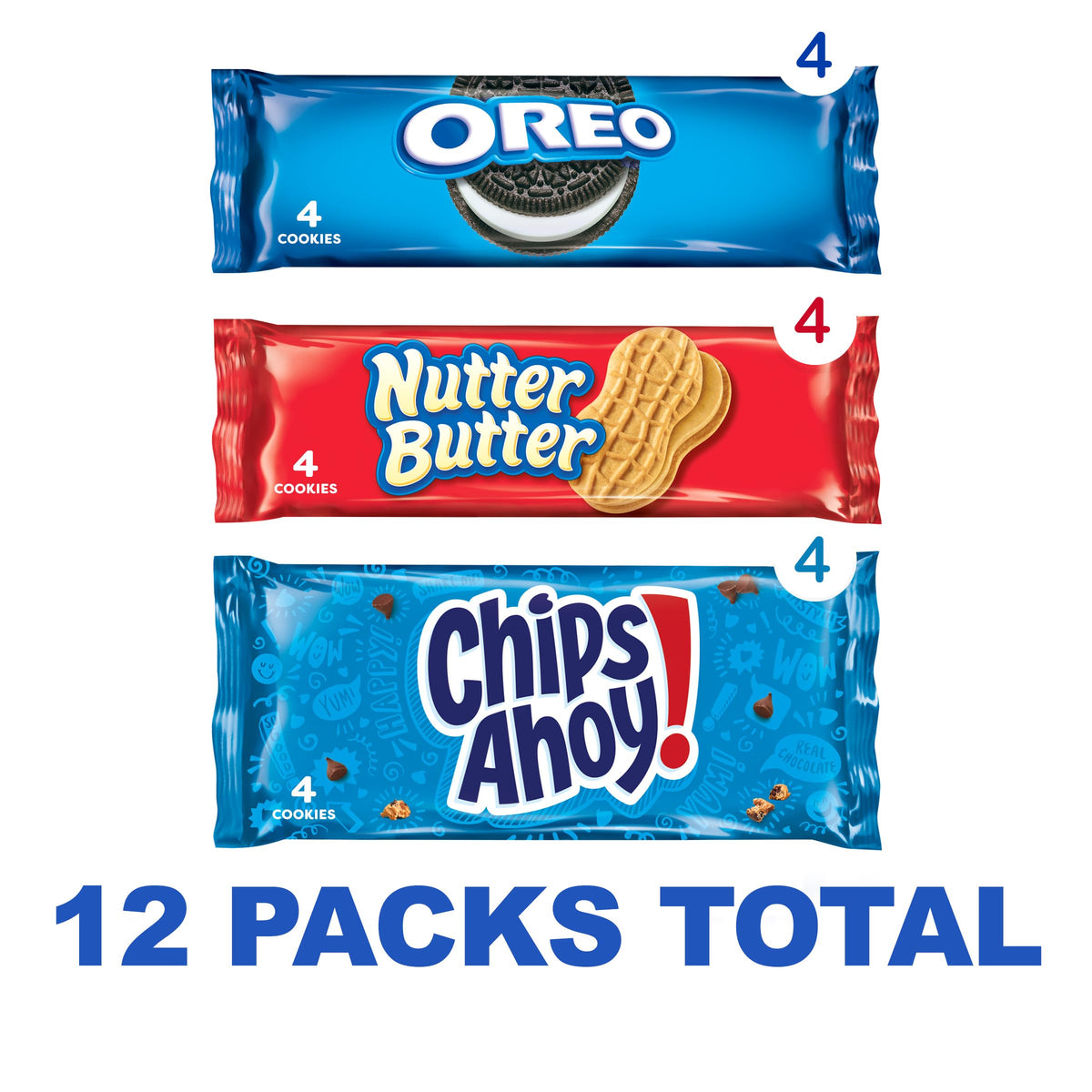 Nabisco Cookie Variety Pack, Oreo, Nutter Butter, Chips Ahoy!, 12 Snack Packs (4 Cookies Per Pack)