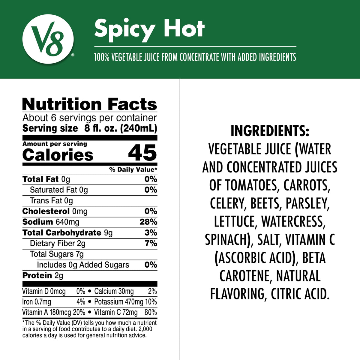 V8 Spicy Hot 100% Vegetable Juice, 46 Fl Oz Bottle
