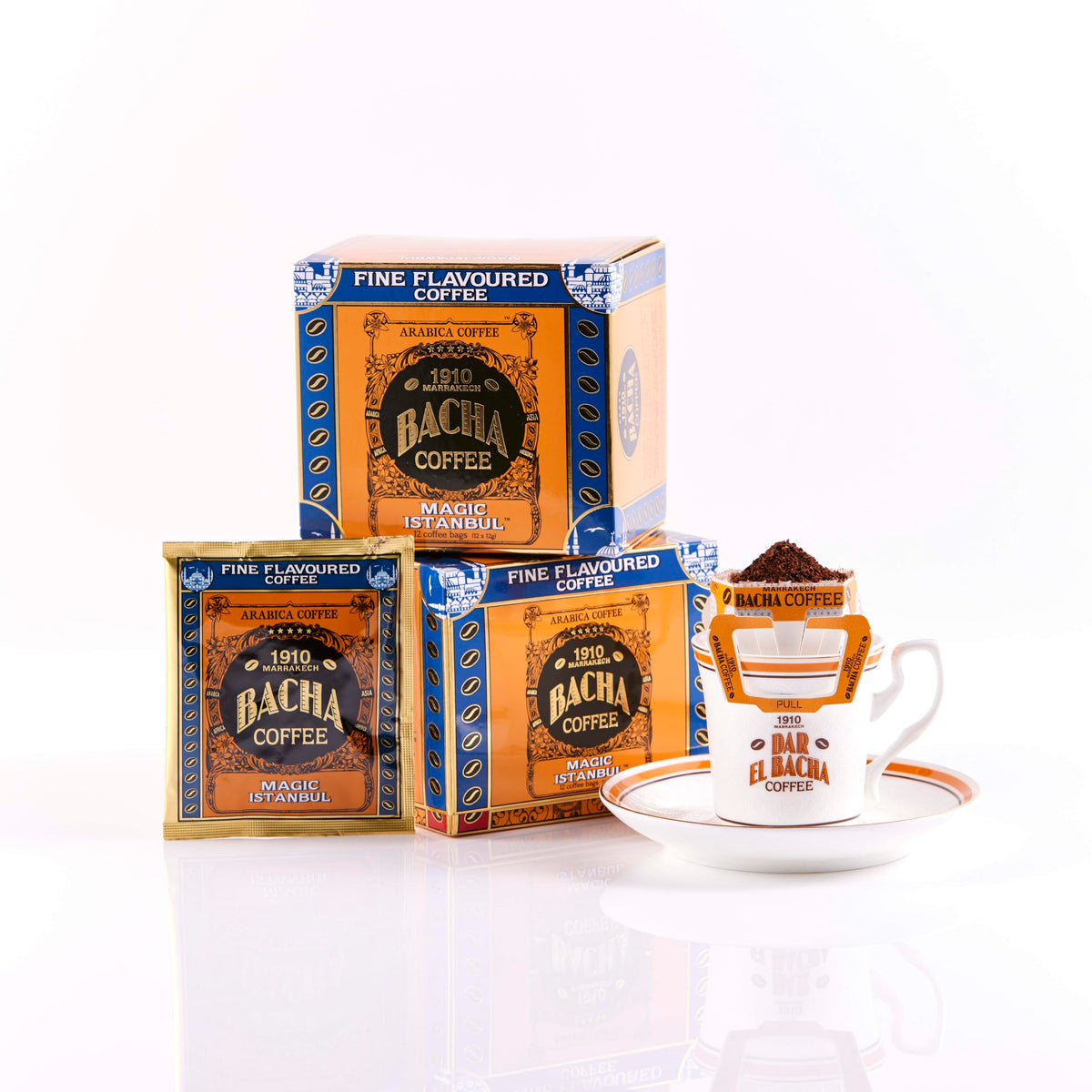 Bacha Coffee | Magic Istanbul Fine Flavoured, 100% Arabica Beans, Medium Roast, x12 Individually Wrapped Single Serve Filter Bag