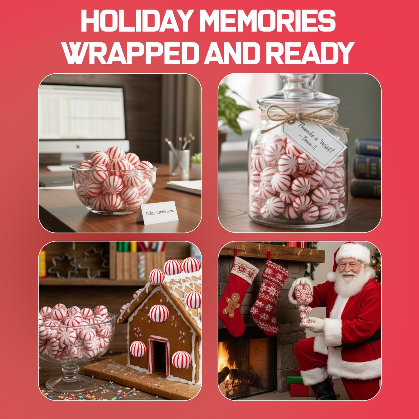 Jumbo Peppermint Candy Balls  5 Pound Bulk Peppermint Hard Candy  Approx 250 Individually Wrapped Mint Balls for Christmas Candy Jars  Office Bowls  and Holiday Party Favors.