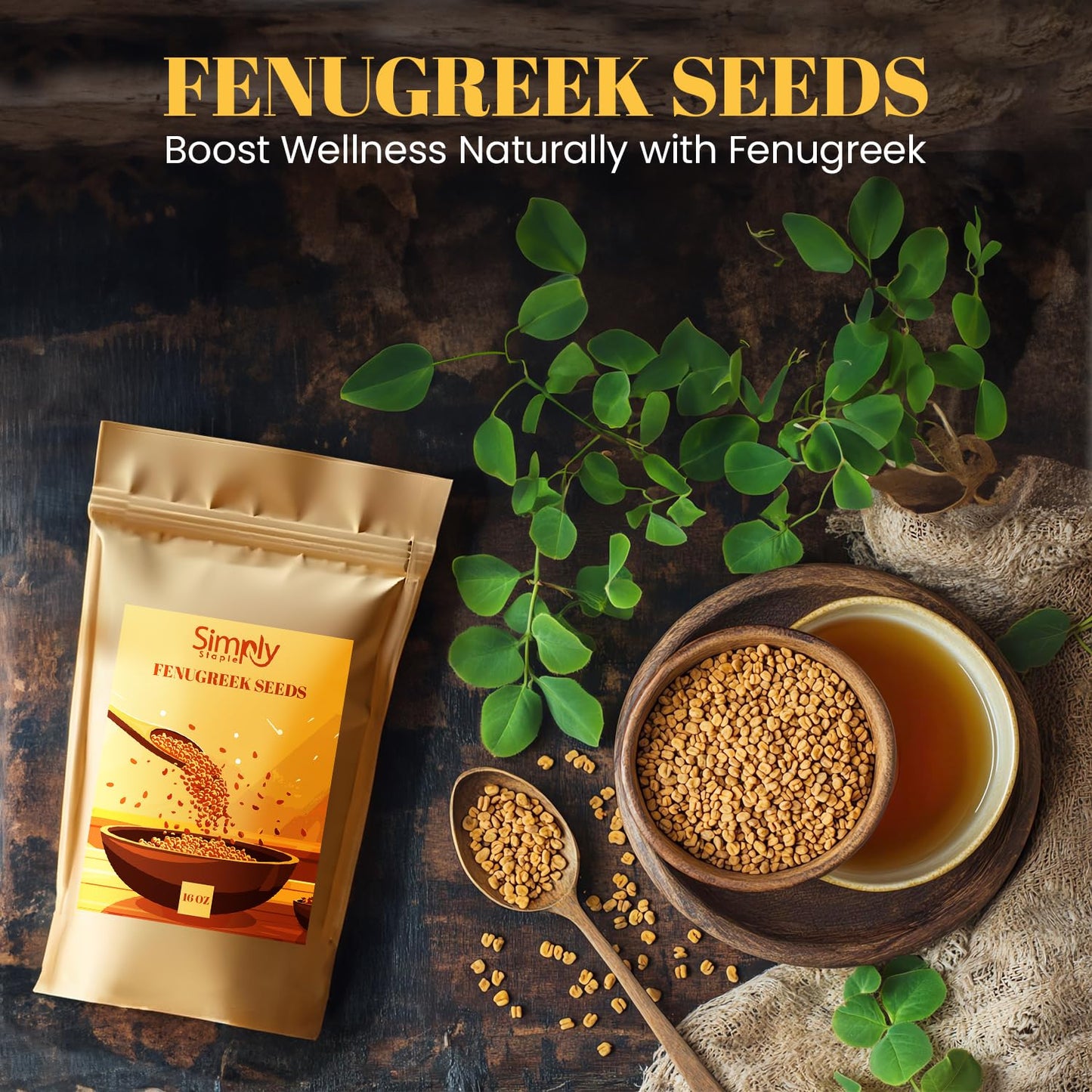 Simply Staples Organic Fenugreek Seeds, Whole Methi, 16 oz, USDA Organic, Non-GMO, Natural Spice for Cooking and Wellness