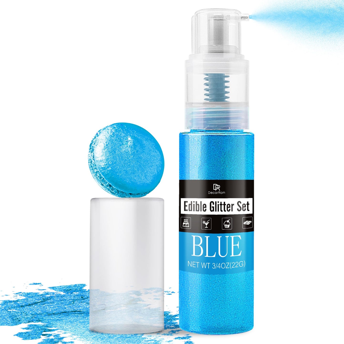 DecorRom Edible Glitter Spray - 3/4oz Luster Dust, Food Grade Shimmer Powder for Cake Decorating, Cocktails, Blue