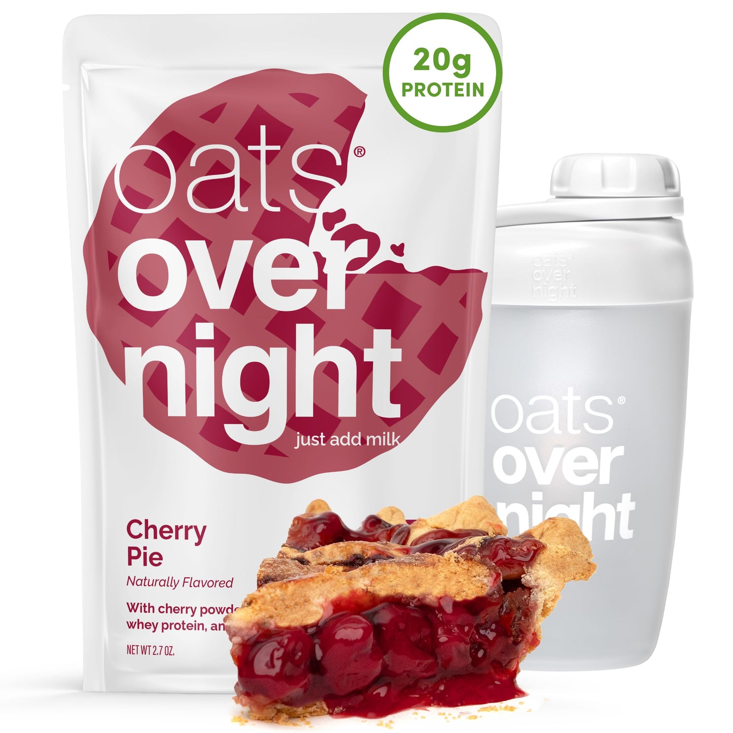 Oats Overnight Cherry Pie - Overnight Oats With 20G Whey Protein  High Fiber Breakfast Protein Shake - Gluten Free Oatmeal  Non Gmo High Protein Oatmeal (2.7 Oz Per Meal) (8 Pack + Bottle)