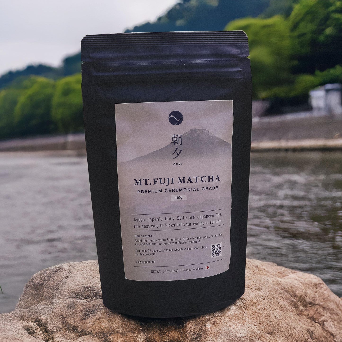 Asayu Japan Fuji Matcha Powder - Premium Ceremonial Grade Green Tea, 100g Pouch, Made in Japan