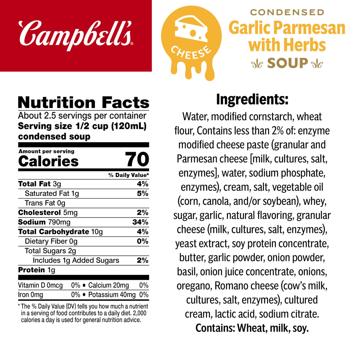 Campbells Condensed Garlic Parmesan Cheese Soup With Herbs, 10.5 oz Can