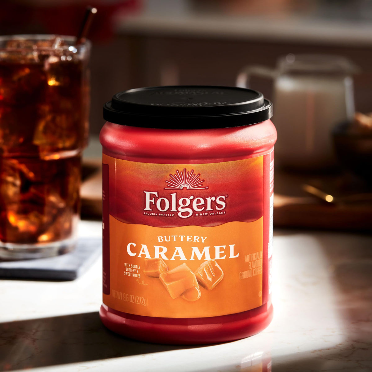 Folgers Buttery Caramel Flavored Ground Coffee, 9.6 Ounce Canister (Pack Of 6)