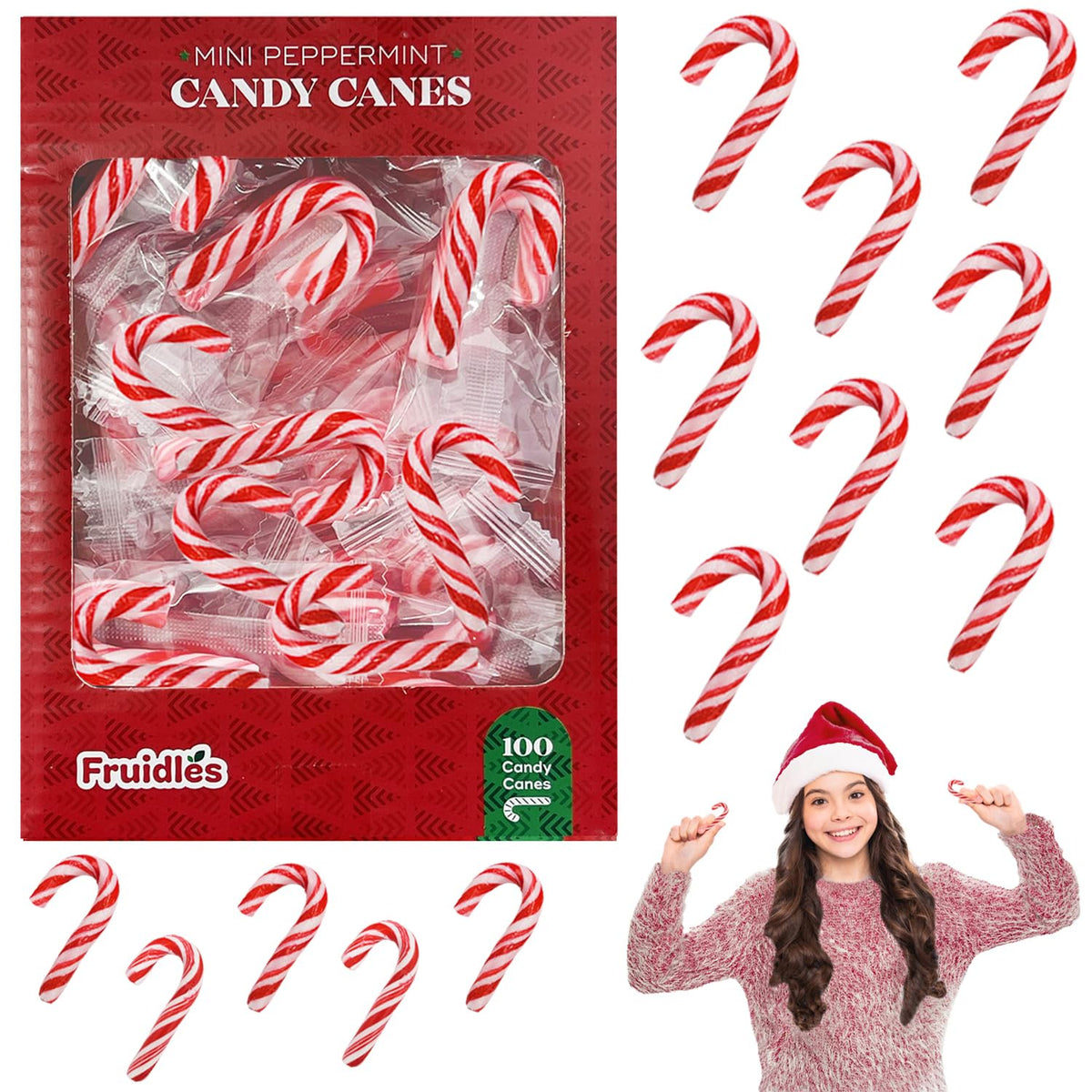 Fruidles Christmas Mini Candy Canes 100 Pack Peppermint Flavor, Individually Wrapped, 2  Inch,