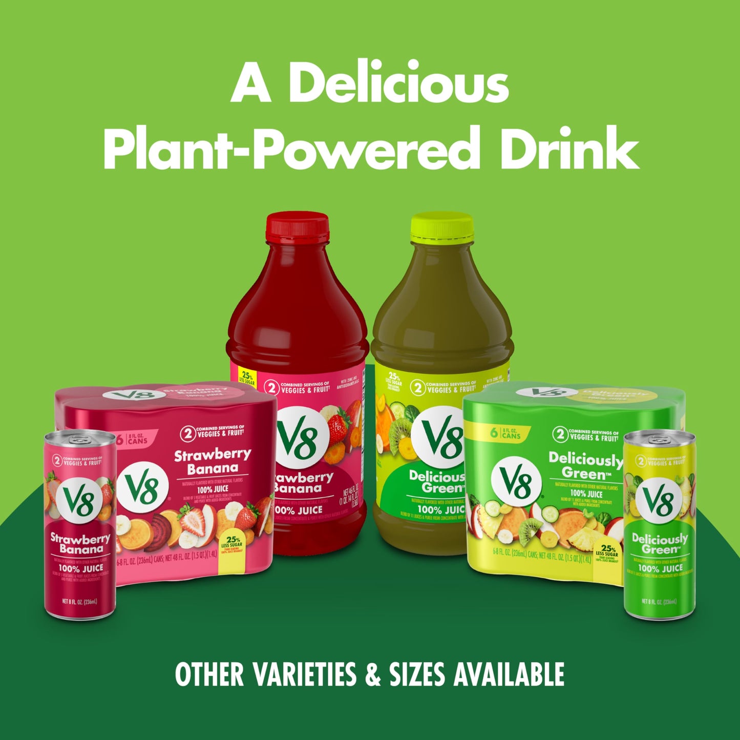 V8 Strawberry Banana 100% Fruit and Vegetable Juice, 8 fl oz Can (24 Pack)