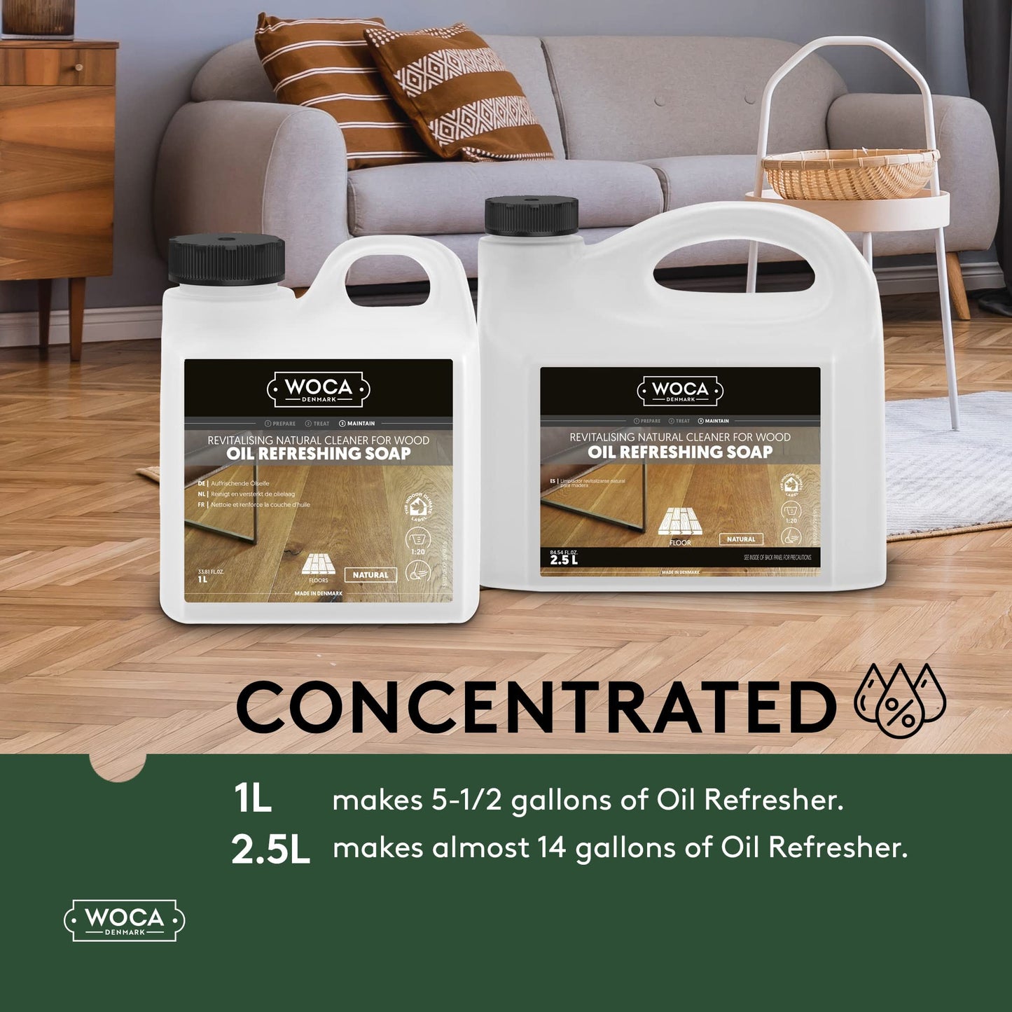 Woca Denmark Oil Refreshing Soap Natural 1 L Concentrated Plant Based Cleaner And Rejuvenator For Use On Oiled Wood Surfaces Suc