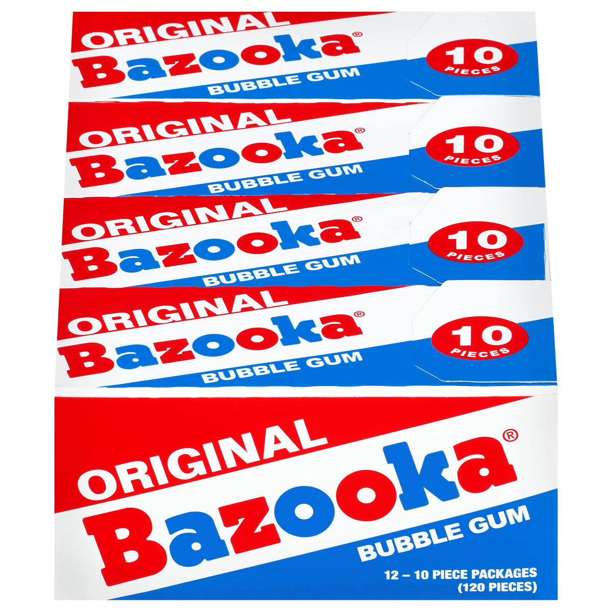 Bazooka Bubble Gum 10 Piece Wallet Pack (Pack of 12) Individually Wrapped Pink Chewing Gum in Original Flavor - Fun Old Fashione