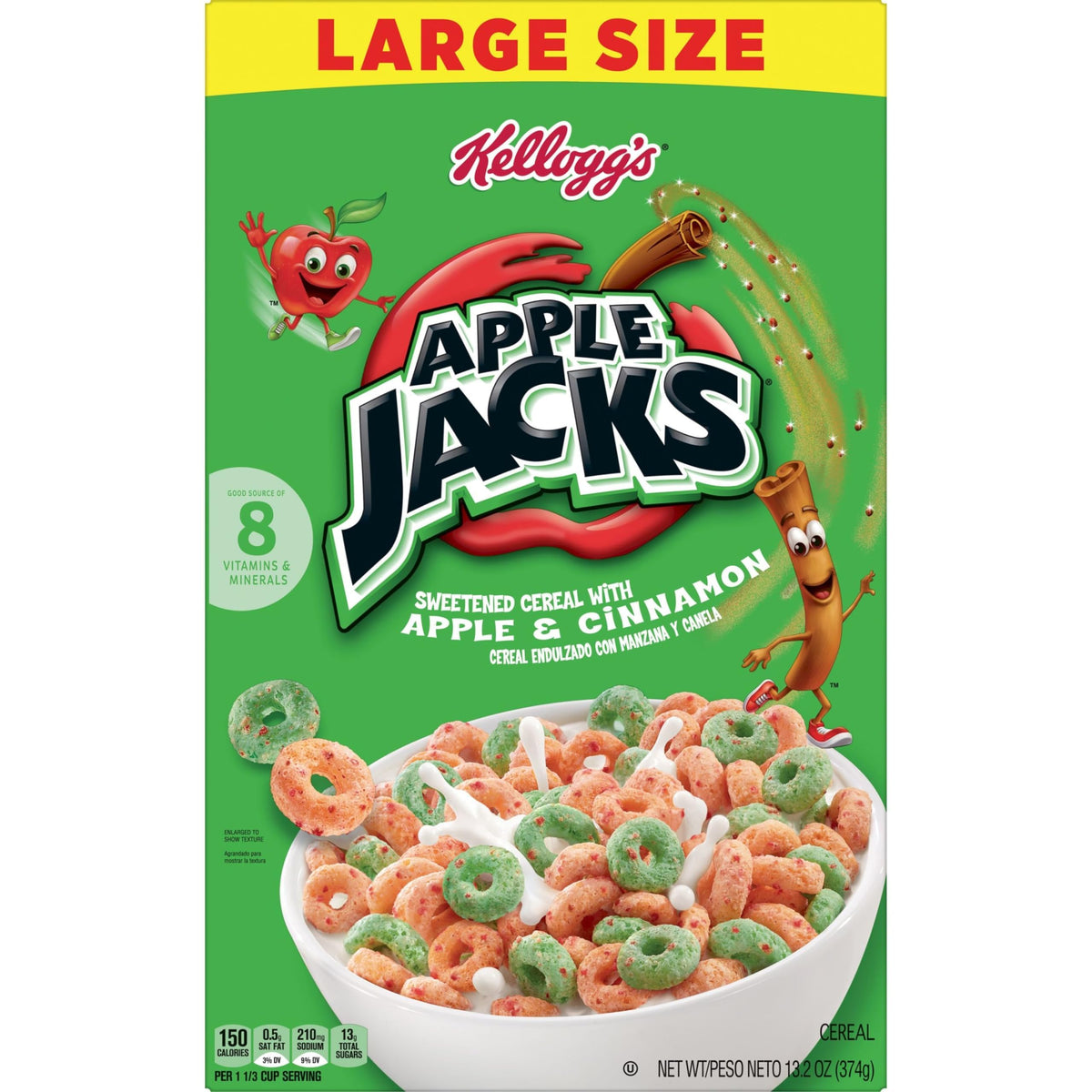 Apple Jacks Cold Breakfast Cereal, 8 Vitamins and Minerals, Kids Snacks, Large Size, Original, 13.2oz Box (1 Box)