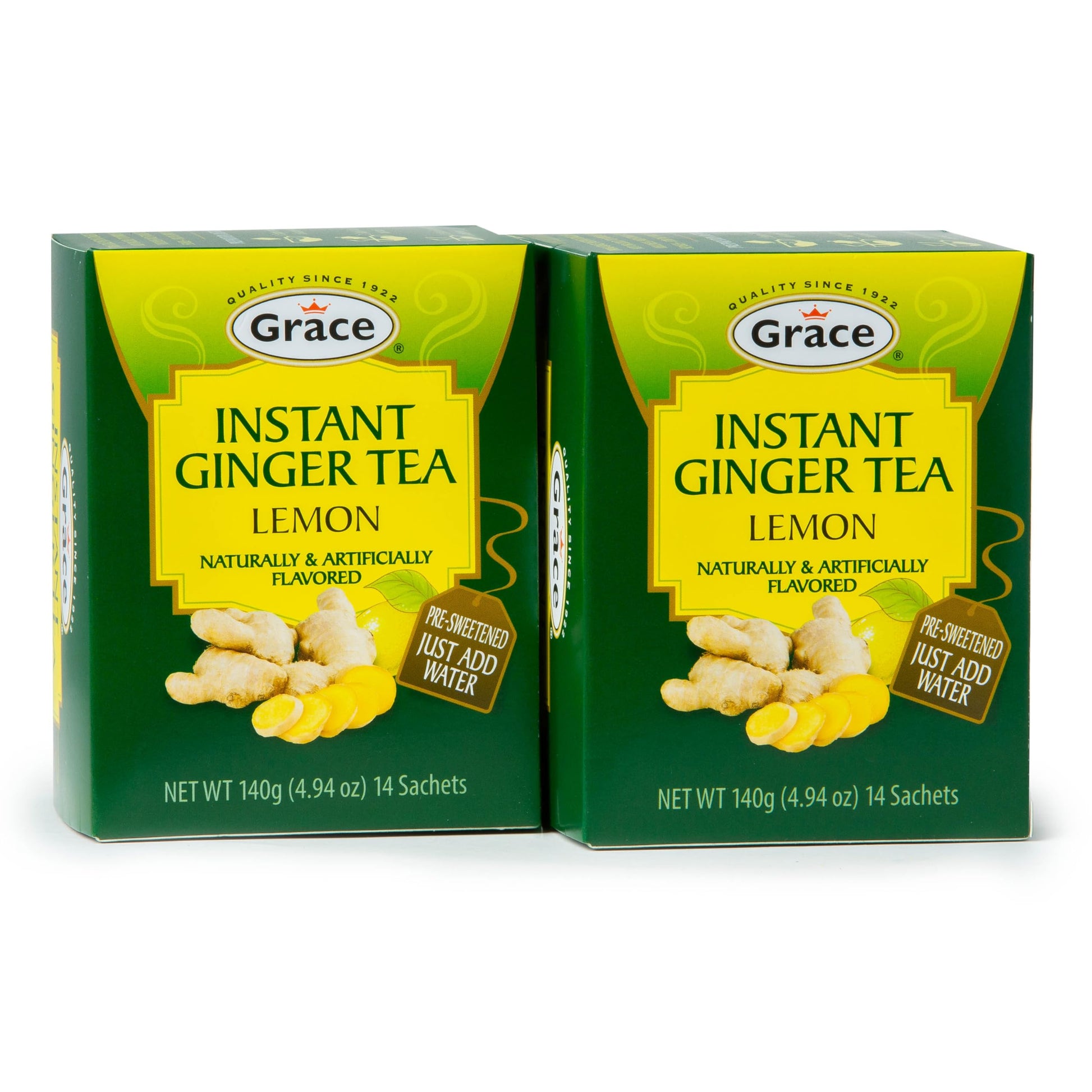 Grace Instant Lemon Ginger Tea Bags - 28 Count - 4.94 oz - Pack of 2 - Ginger Lemon Flavor