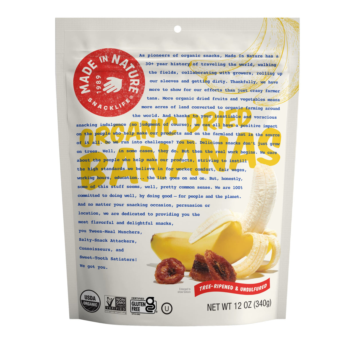 Made in Nature  Organic Dried chewy Banana Slices  Non-gMO Unsulfured Vegan Snack  12oz Bag (Pack of 1)