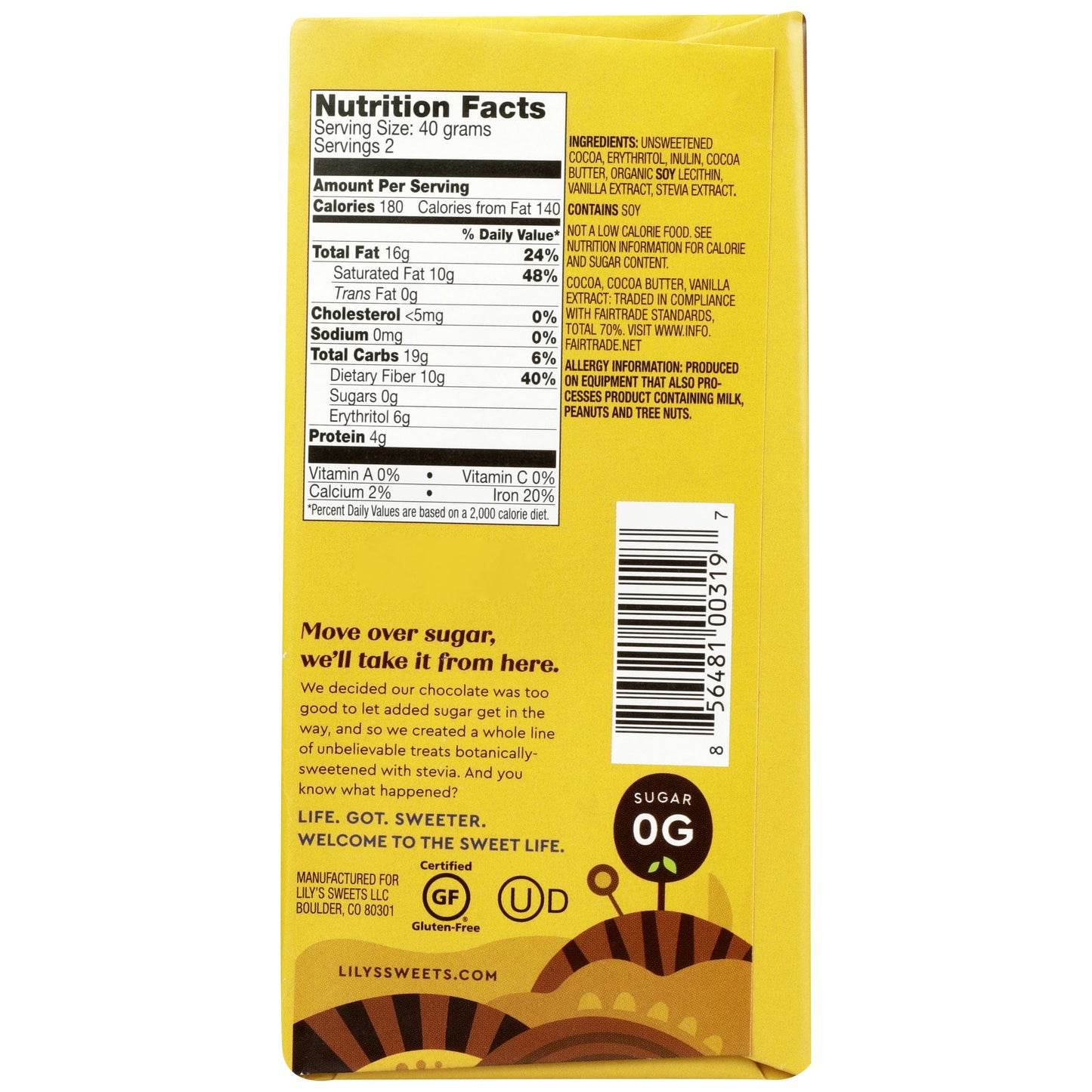 Lilys Sweets, 70% Cocoa Extra Dark Chocolate Bar, 2.8 Ounce