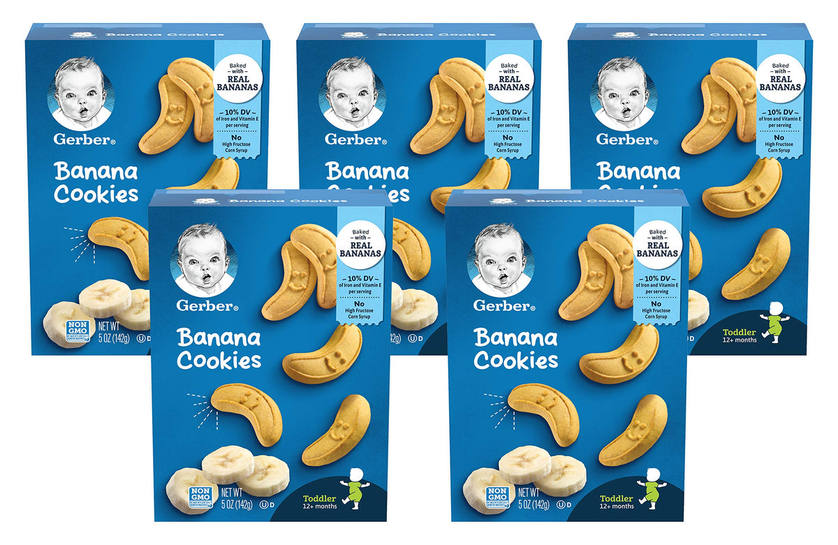 Gerber Toddler Cookies, Banana Cookies, Baked With Real Bananas, Non Gmo Cookies For Toddlers, 5 Ounce Box (Pack Of 5)