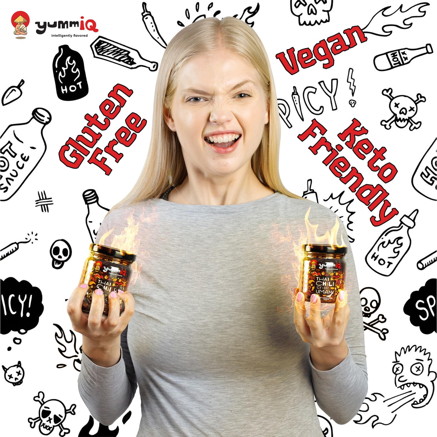 YummIQ Thai Chili Crisp Oil - Vegan Umami Sauce with Crunchy Garlic - 6.34oz