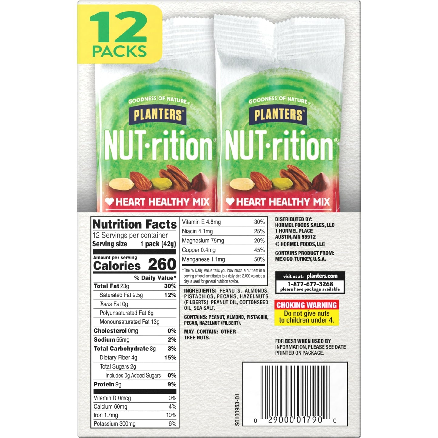 Planters Nut-Rition Heart Healthy Mix, 1.5 Oz Bags (Pack Of 12) - On-The-Go Snack, Work Snack, School Snack And Active Lifestyle