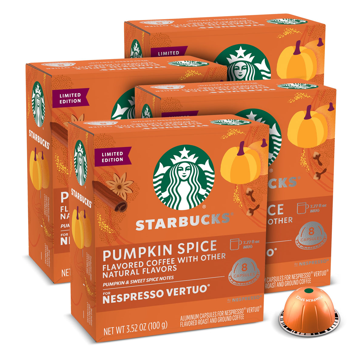 Starbucks By Nespresso Vertuo  Pumpkin Spice  32-Count Coffee Pods  Brews 7.8 Oz.
