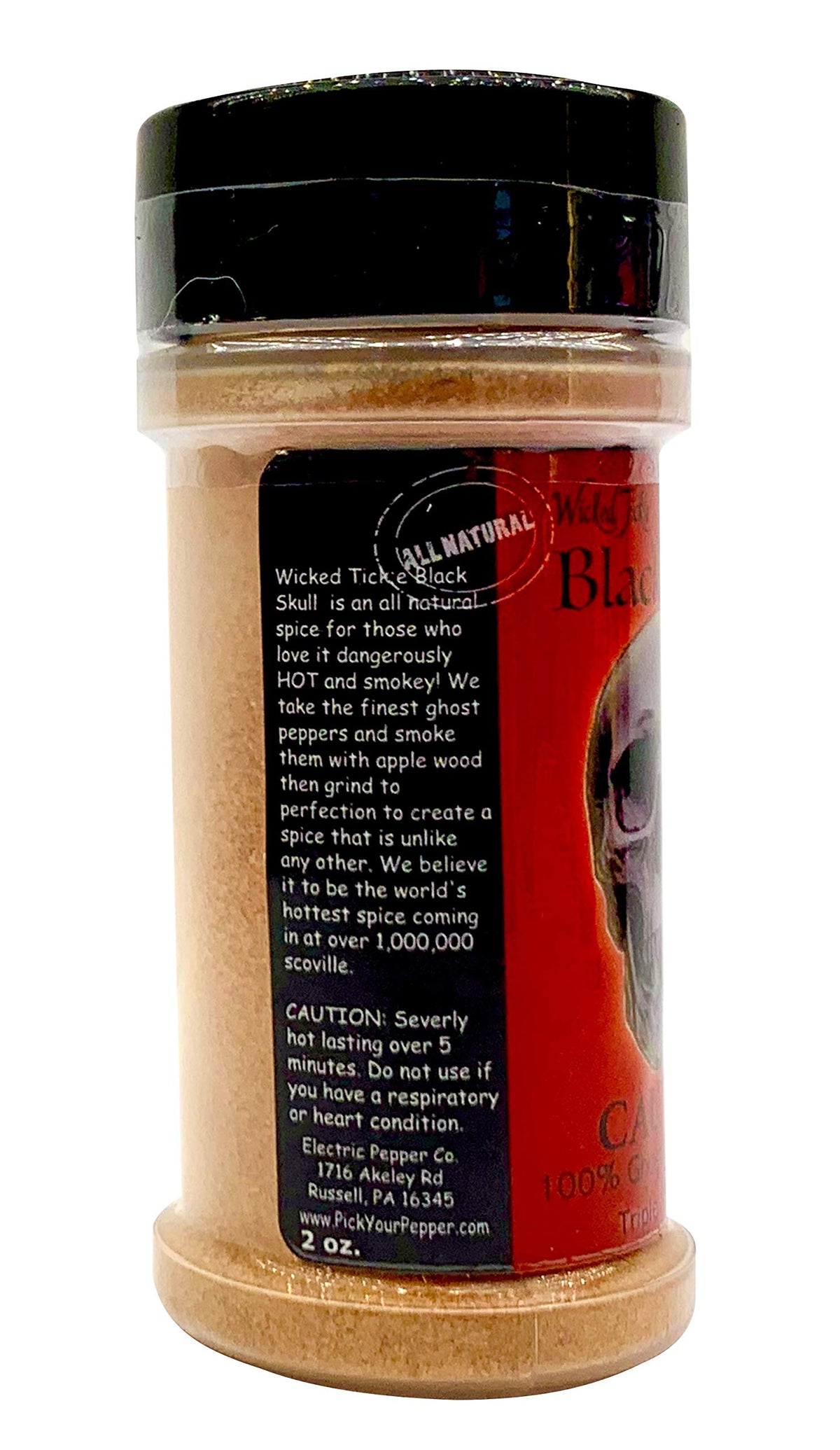 Wicked Tickle Black Skull Smoked Ghost Pepper Powder, 2 oz, Alumide