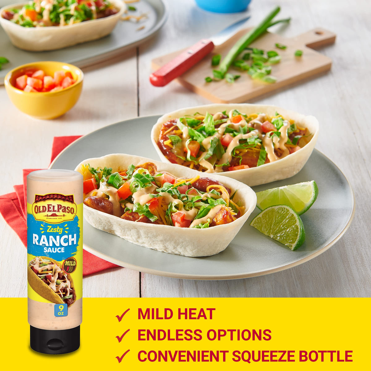 Old El Paso Zesty Ranch Taco Sauce, 9 oz Squeeze Bottle - Perfect for Tacos, Burritos, and Dipping