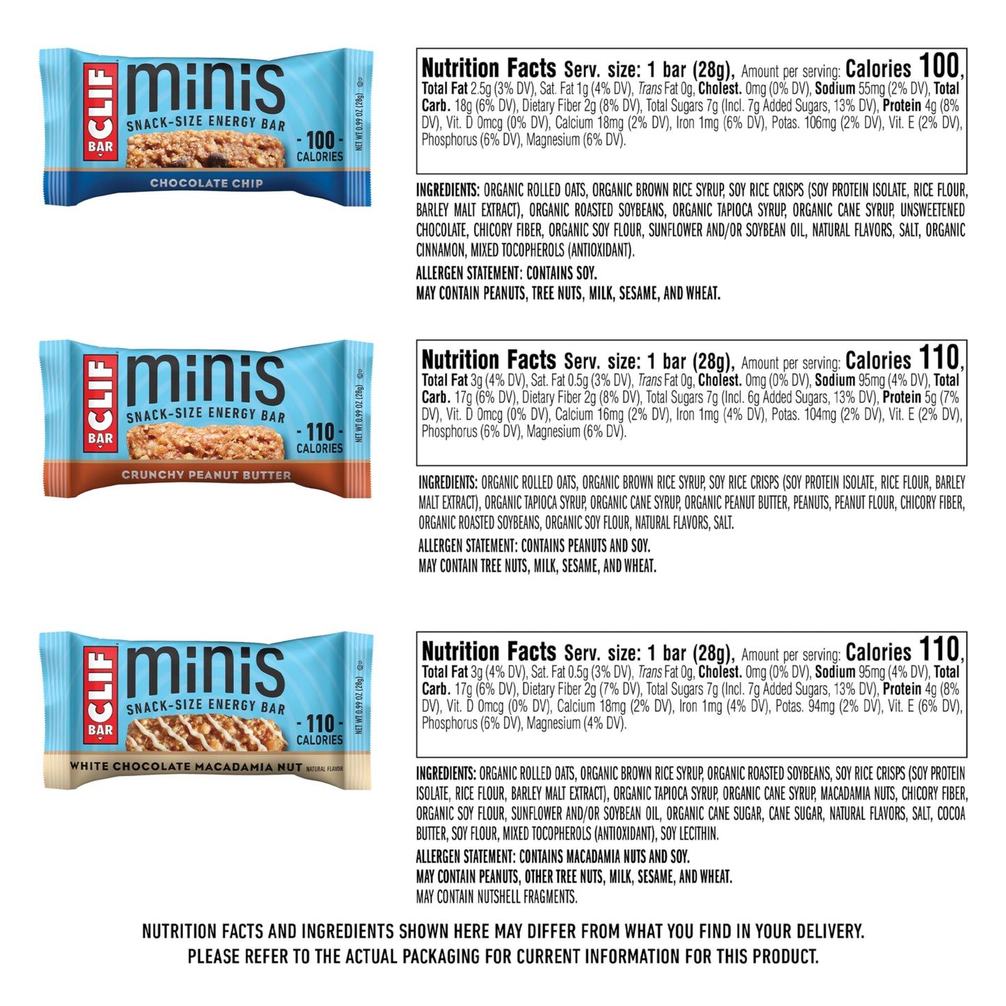 Clif Bar Minis - Variety Pack - Made With Organic Oats - 4-5G Protein - Non-Gmo - Plant Based - Snack-Size Energy Bars - 0.99 Oz. (30 Count)