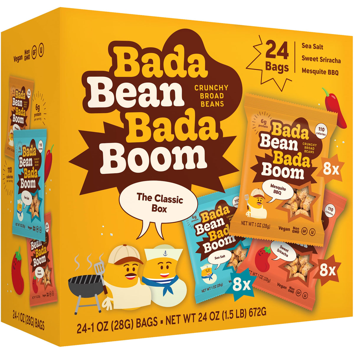 Bada Bean Bada Boom Plant-Based Protein, Gluten Free, Vegan, Crunchy Roasted Broad (Fava) Bean Snacks, 110 Calorie Packs, The Cl