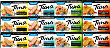 FinerFin Yellowfin Tuna Salad in Organic Olive Oil | Tasters Variety Pack | enhanced Canned Tuna Fish with EVOO | Gourmet Ready-to-Eat Wild-Caught Fillets | 4.4oz can - 12 Pack